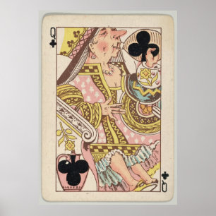 Poster Vintage Queen of Clubs Play Card (1889)