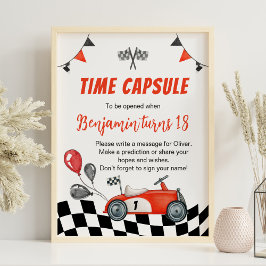 Poster Vintage Race Car Party Aniversário Hora da Cápsula