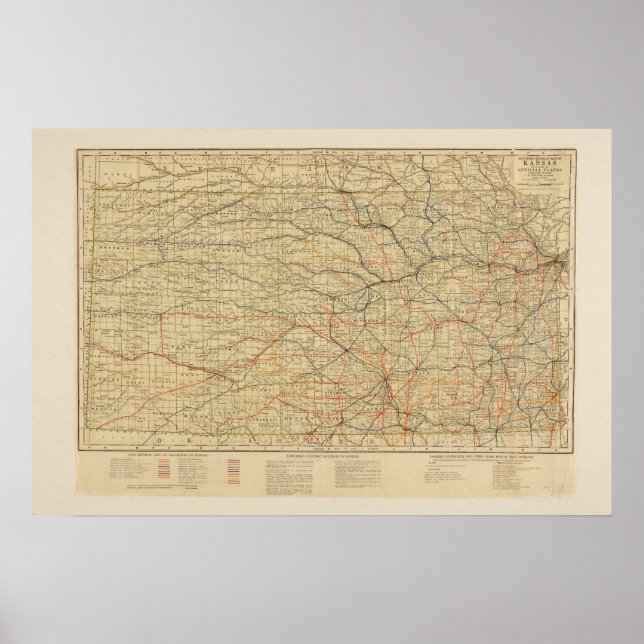 Póster Vintage Railroad Map do Kansas (Frente)