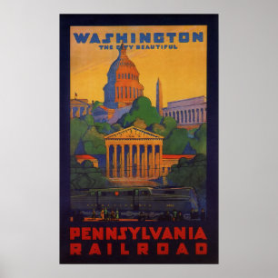 Poster Vintage Railroad para Washington D.C. Viagem