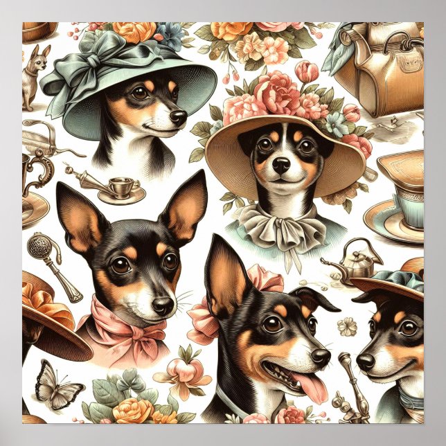 Poster Vintage Rat Terrier Seamless (Frente)