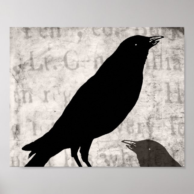 Póster Vintage Raven Gótico Colagem de Aves Personalizada (Frente)