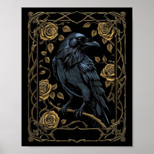 Poster Vintage Raven Tarot Card Gothic Wiccan Pagan Witan