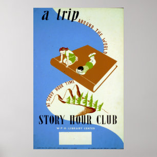 Poster Vintage Reading Story Hour Book Club WPA