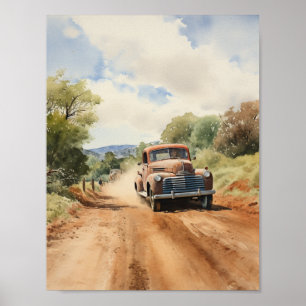 Poster Vintage recolhe caminhão no campo da água