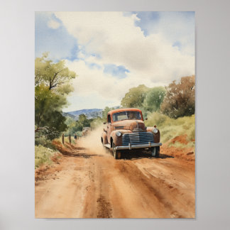 Poster Vintage recolhe caminhão no campo da água