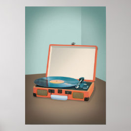 Poster Vintage Record Player Com Registro De Vinilo