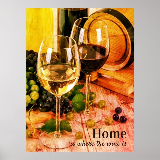 Poster Vintage, Red and White Wine Glass Barrel (Frente)
