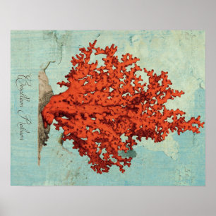 Poster Vintage Red Coral Illustration