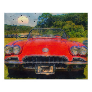 Póster Vintage Red Corvette Poster