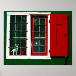 Poster Vintage Red Green White Janela Folclore Holandês