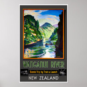 Poster vintage restaurado rio de Nova Zelândia