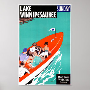 Poster vintage restaurado Winnipesaukee do lago