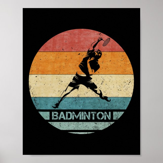 Poster Vintage Retro Badminton Player Silhouette Sunset F (Frente)