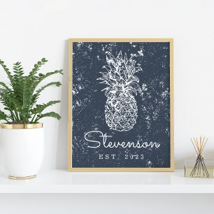 Poster Vintage Retro Beach Pineapple