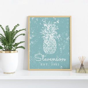 Poster Vintage Retro Beach Pineapple Family Name Impressã