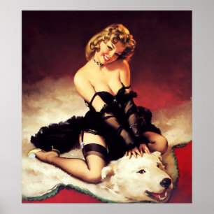 Póster Vintage Retro Bear Faça Pin-up Girl