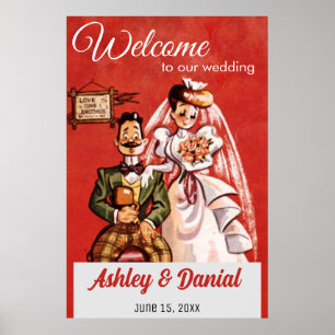 Poster Vintage Retro Bride Groom 50 Antigo Casamento Russ