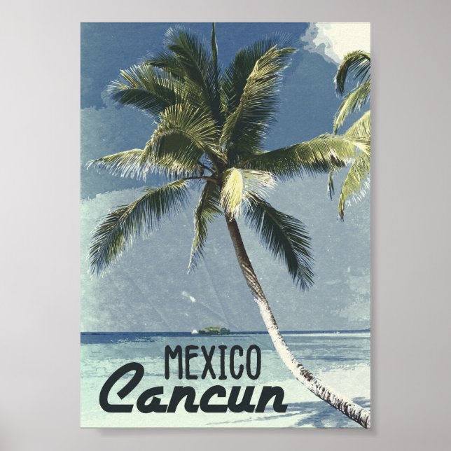 Poster Vintage retro Cancun México Viagem Ocean Beach Art (Frente)