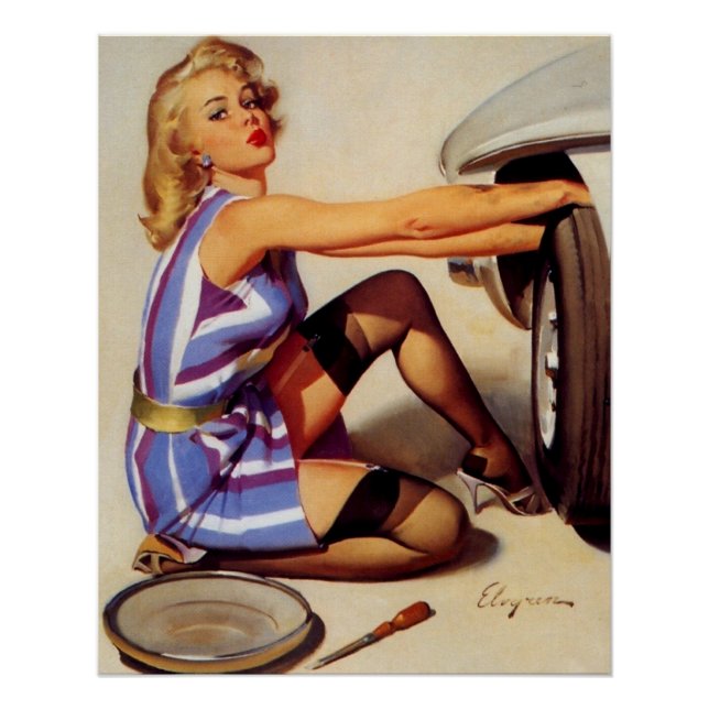 Póster Vintage Retro Car Mechanical Pinup Girl (Frente)