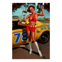 Vintage Retro Car Race Pin Up Girl