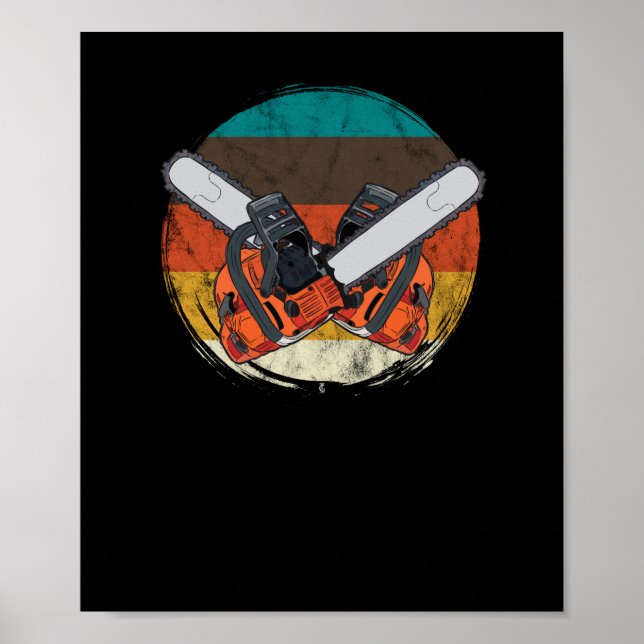 Poster Vintage Retro Chainsaw Lumberjack Lumber Wood (Frente)
