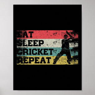 Poster Vintage Retro Coma Dormir Críquete Repita Esporte