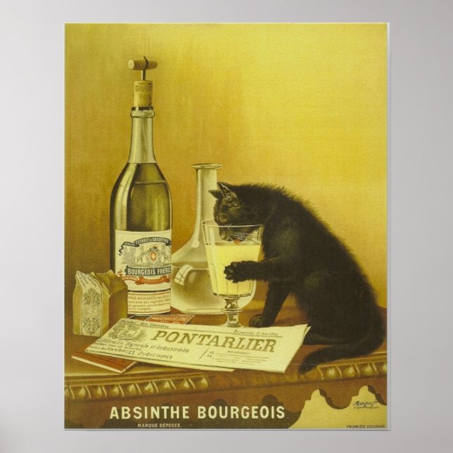 Poster Vintage Retro French Absinthe Bourgeois Black Cat (Frente)