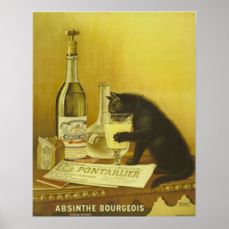 Poster Vintage Retro French Absinthe Bourgeois Black Cat
