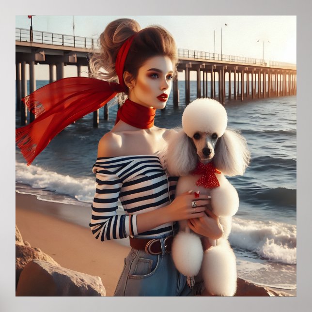 Poster Vintage retro glamour girl with poodle (Frente)