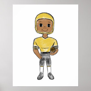 Poster vintage retro jogador de futebol negro amarelo sim