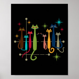 Poster Vintage Retro Médio-Séc. Moderno Cats 50 60s