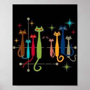 Poster Vintage Retro Médio-Séc. Moderno Cats 50 60s