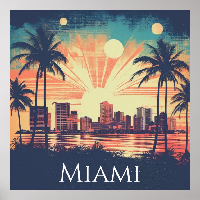 Poster Vintage Retro Miami Florida Sunrise Travel  (Frente)