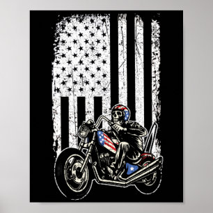 Poster Vintage Retro Motorcycle Detailed With USA Flag