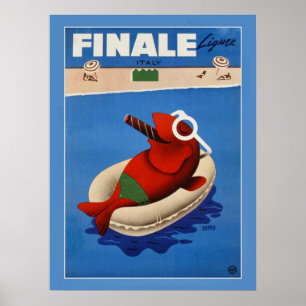 Póster Vintage retro Peixe fofo Finale viagem italiano
