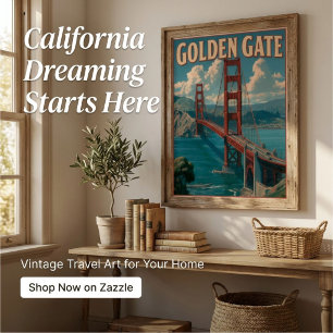Póster Vintage retrô portão dourado San Francisco EUA