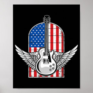 Poster Vintage Retro Rock American Flag Guitar