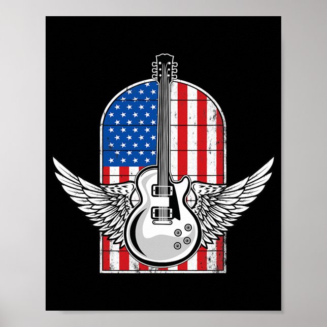 Poster Vintage Retro Rock American Flag Guitar (Frente)