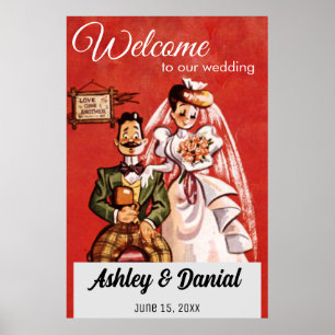 Poster Vintage Retro Romântico Casamento de Casais de Rec