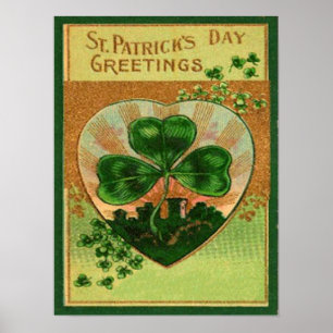 Póster Vintage Retro Shamrock Rua Cartão de Saudação d