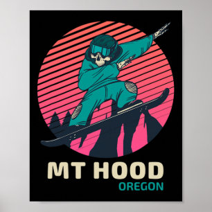 Poster Vintage Retro Snowboard Skeleton Mount Hood Ore