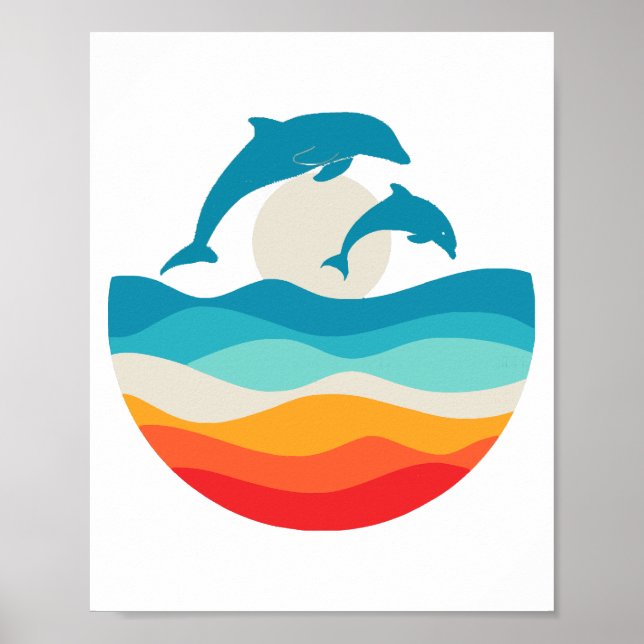 Poster Vintage Retro Summer Time Dolphin Beach (Frente)