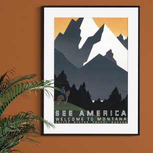 Poster Vintage Retro Veja a América Bem-vindo a Montana