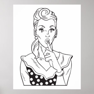 Poster Vintage Retro Woman Gesturing to stay Quiet