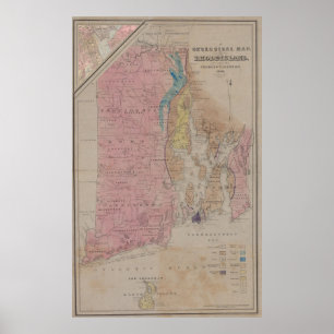 Poster Vintage Rhode - mapa Geological da ilha (1840)