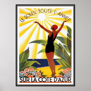 Póster Vintage Riviera francês, France -