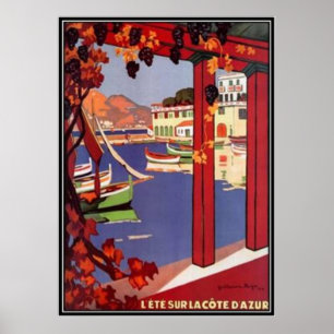 Póster Vintage Riviera francês, France -