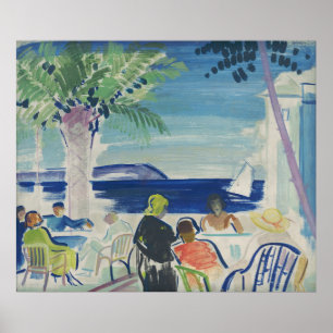 Poster Vintage Riviera Impressão, Palm Tree E Sea