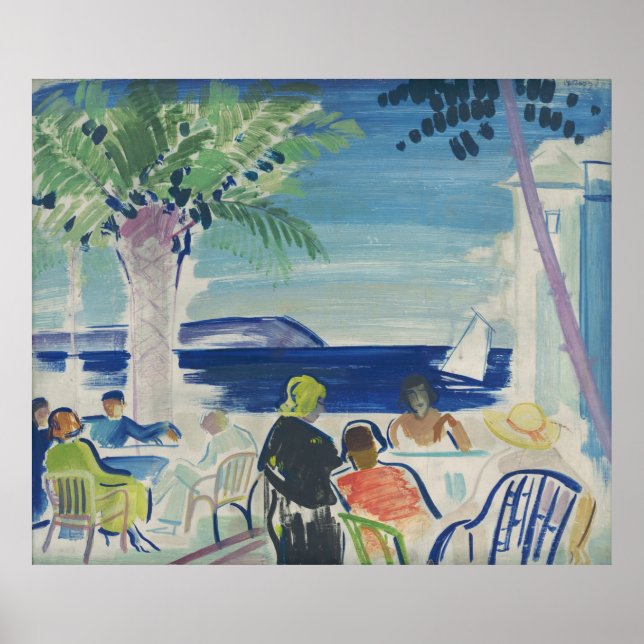 Poster Vintage Riviera Impressão, Palm Tree E Sea (Frente)